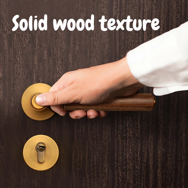 Retro Chinese Walnut Handlesets Copper Bedroom Silent Door Hardware Handle Household Room Use High Quality Comfortable Touch