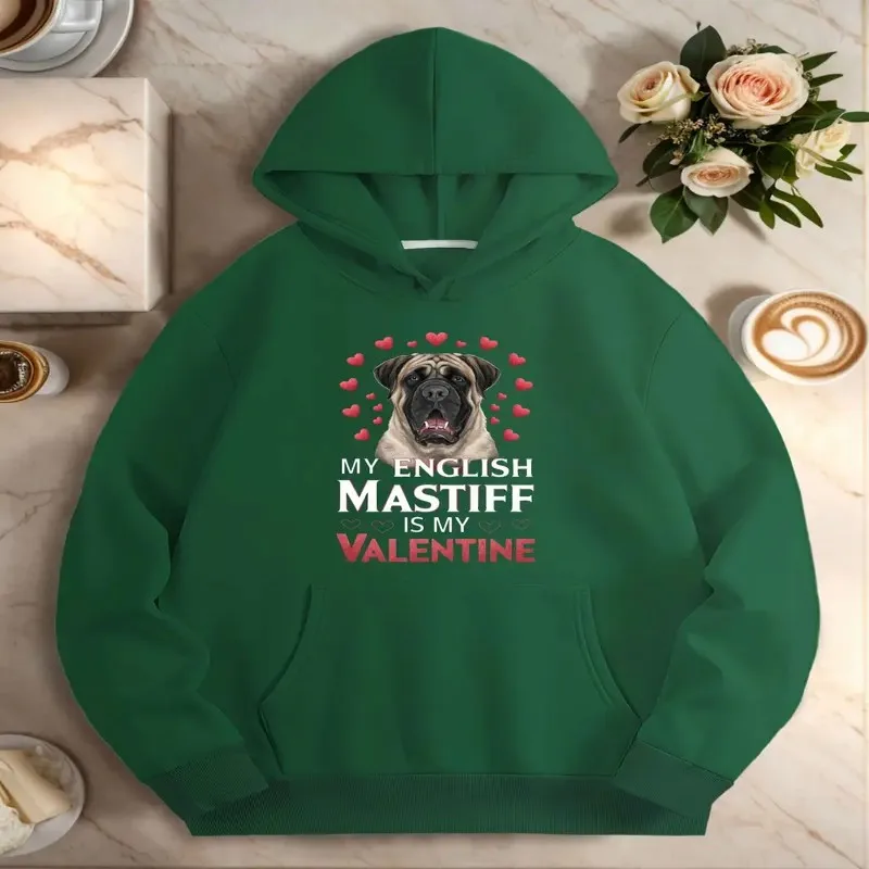 

Winter Fall Female Plus Size Clothes Women Oversize Sweatshirt My English Mastiff is My Valentine Cotton Fashionable Comfort Top