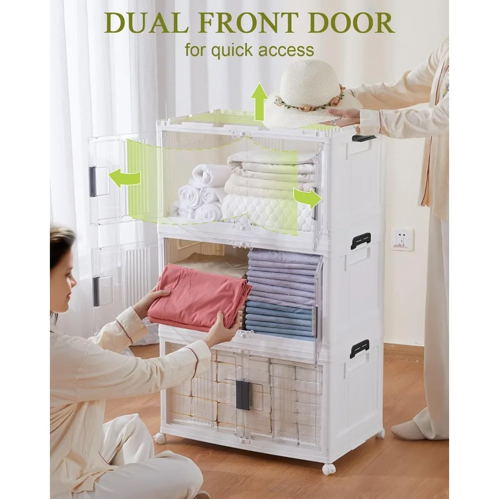 

US Shipping Folding Storage Bins with Lids and Wheels Lockable Collapsible Plastic Organizer Containers for Closet Stackable