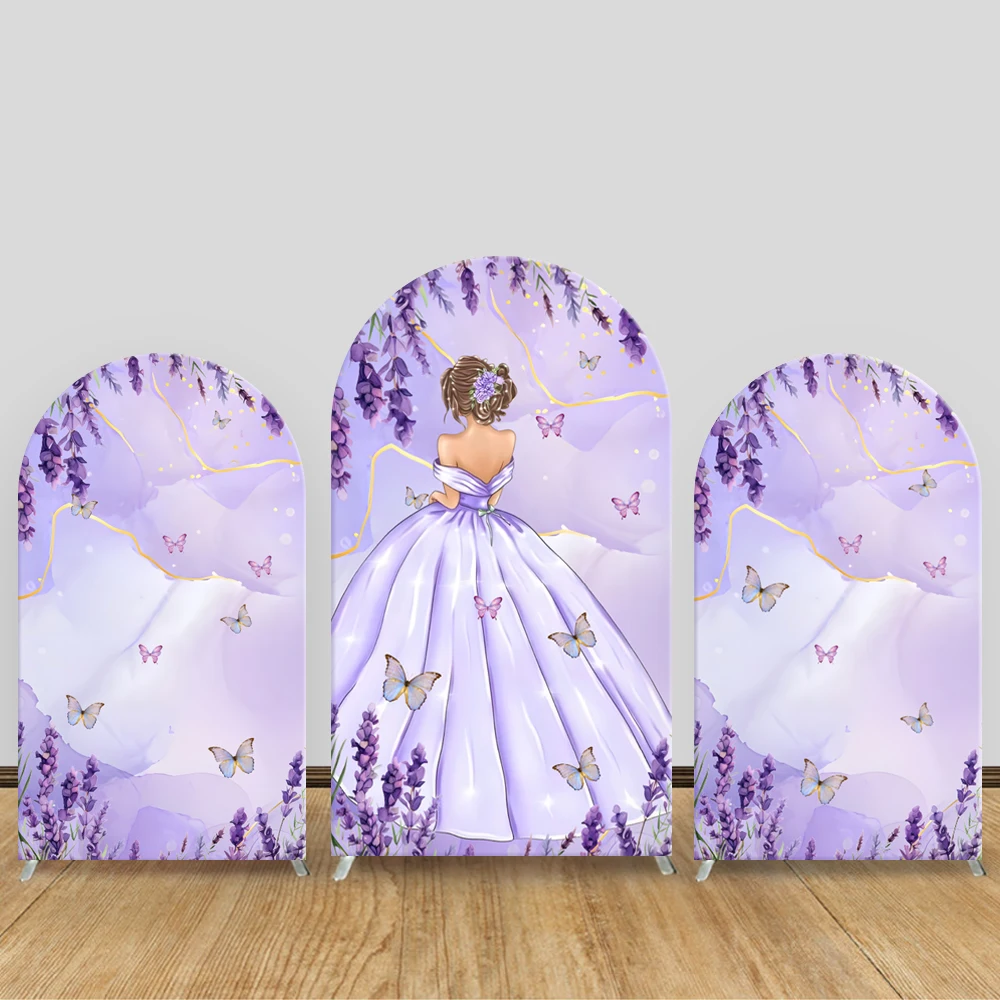 

TB MissQuince Arch Backdrop Cover Purple Flower Princess Dress girl Birthday Party Baby Shower Decorat background Elastic Fabric