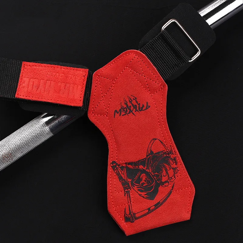 Rękawice gimnastyczne ze skóry bydlęcej z wzorem śmierci Uchwyty antypoślizgowe Podkładki do podnoszenia pasów Deadlift Belt Workout Crossfit Fitness Gloves