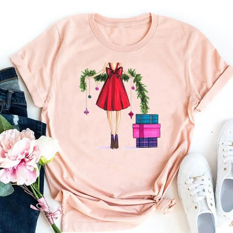 Świąteczna koszulka z grafiką na Boże Narodzenie i Nowy Rok, krótki rękaw, motyw europejsko-amerykański, nadrukowana bluzka dla mężczyzn, kobiet i dzieci.