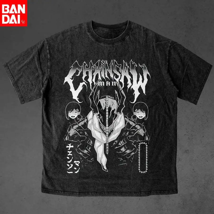 

Винтажная футболка с эффектом потертости Makima, мужская, с аниме-графикой Chainsaw Man, уличная одежда в стиле Харадзюку, хлопковая, оверсайз, с коротким рукавом