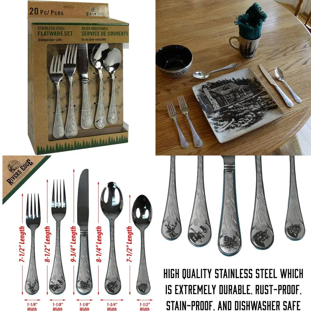 

20-Piece StainlSteel Silverware Set or 4-4 Dinner orks, 4 Knives, 4 Place Spoons, 4 Teaspoons, 4 Salad orks - Git-Wildlie and ol