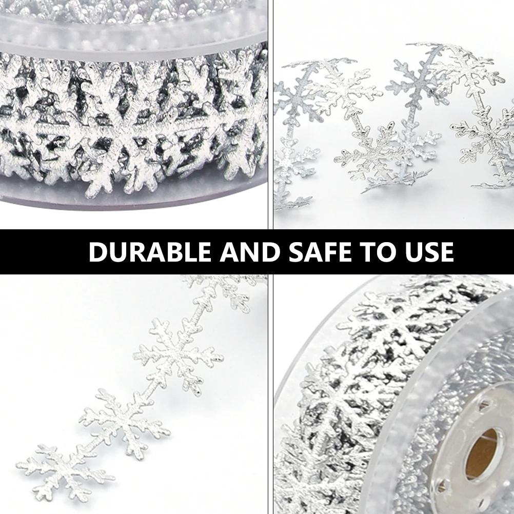 

2pcs Snowflake Ribbon Decoration Glitter Silver Sequins Trim Christmas Party Wedding Craft Decorations For Valentines Day