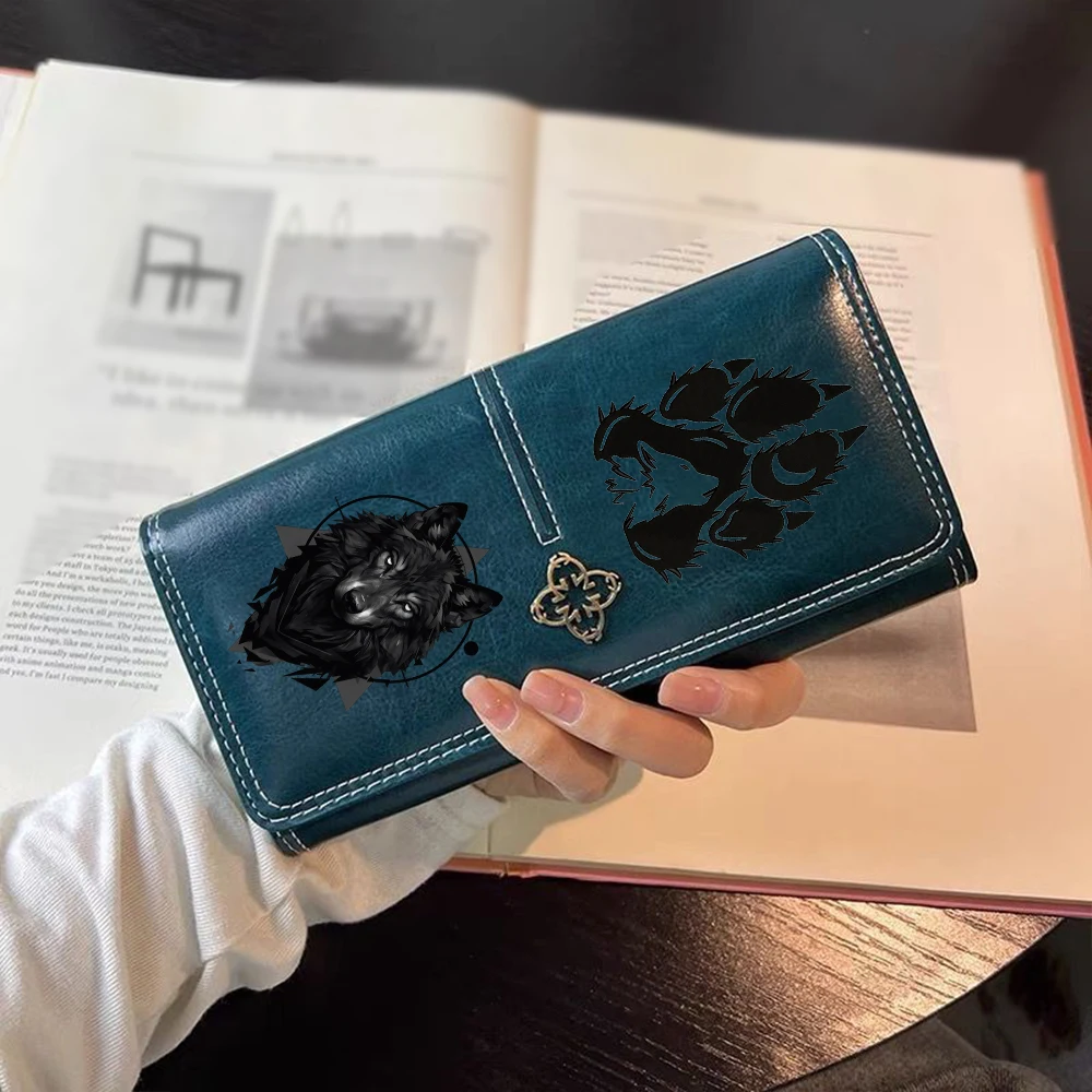 Wolf Paw Leather Women's Wallet Luxury Long Purses for Women Cards Holder Wallets with Zip Coin Pocket Ladies Handbags