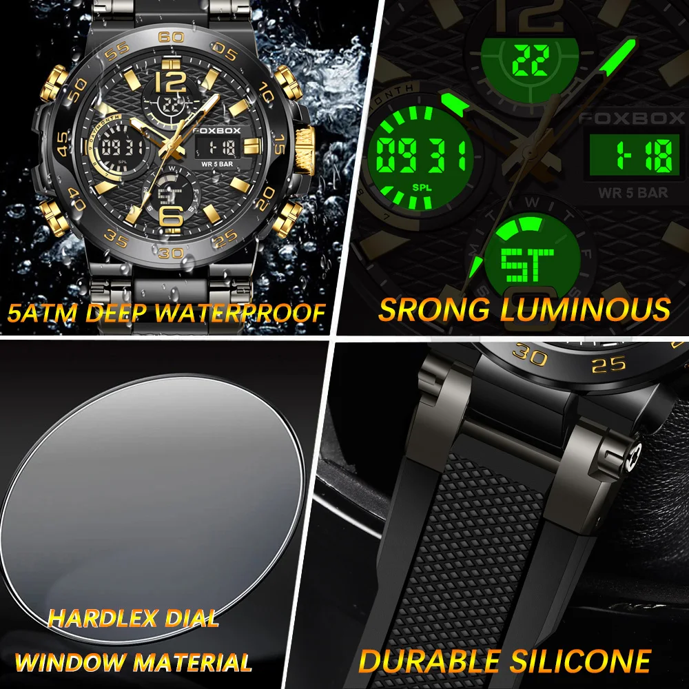 LIGE DESIGN LCD Display Mens Watches Sports Luminous Man Watch 5ATM Waterproof Military Quartz Wristwatch Relogio Masculino+Box