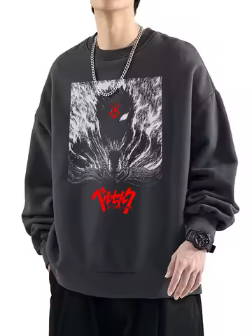 Men Sweatshirts Oversized Cotton Anime Streetwear Winter Harajuku Vintage Long Sleeve Pullovers Berserk Graphic Korean Clothing