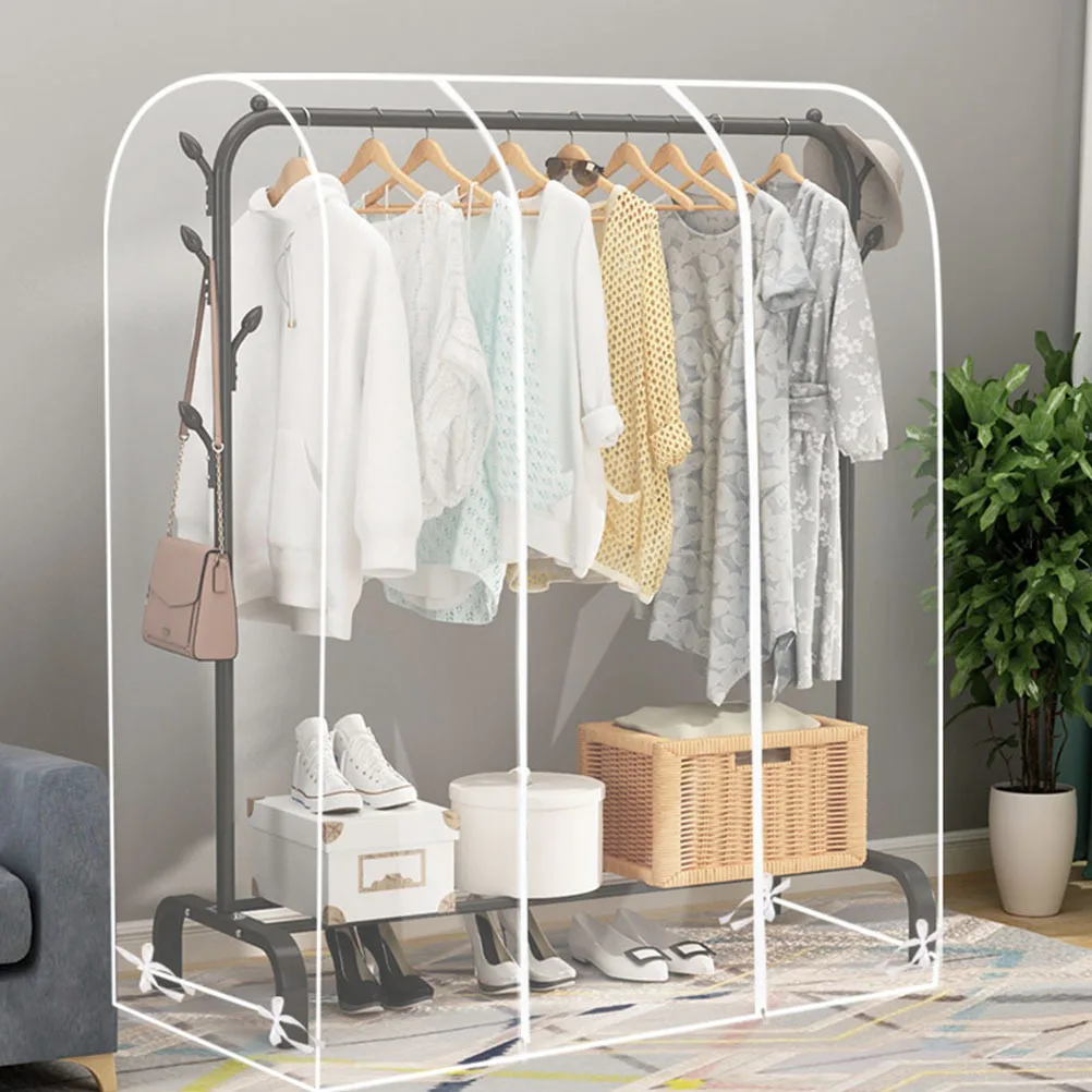 

Clear Garment Rack Cover Waterproof Dustproof Protector 2 Zippers Peva Material Easy Open Close Transparent Design Bottom Ropes