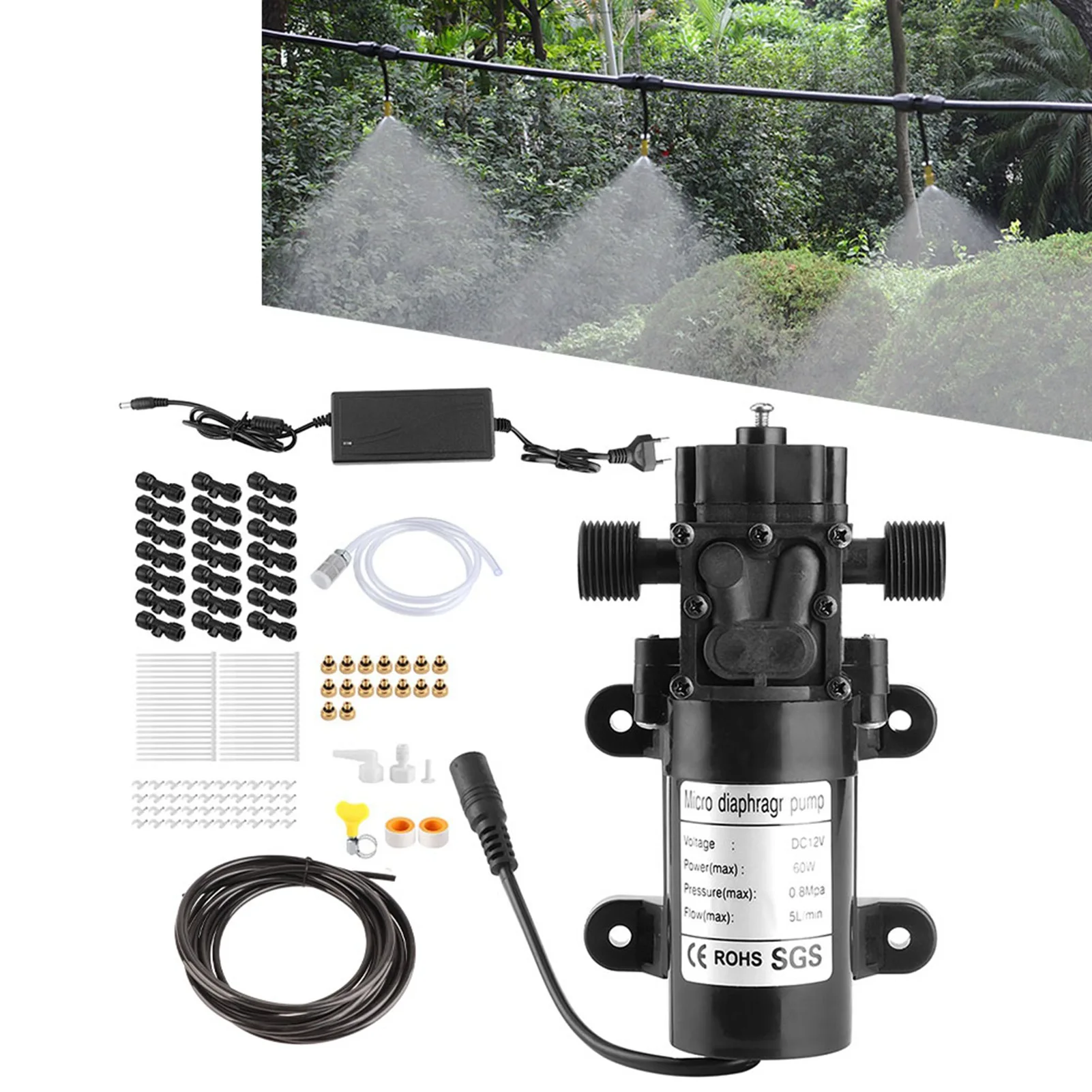 16‑Nozzle 12m Household Electric Low Pressure Spraying Cooling System for Outdoor Garden Garden Accessory Spray Cooling System