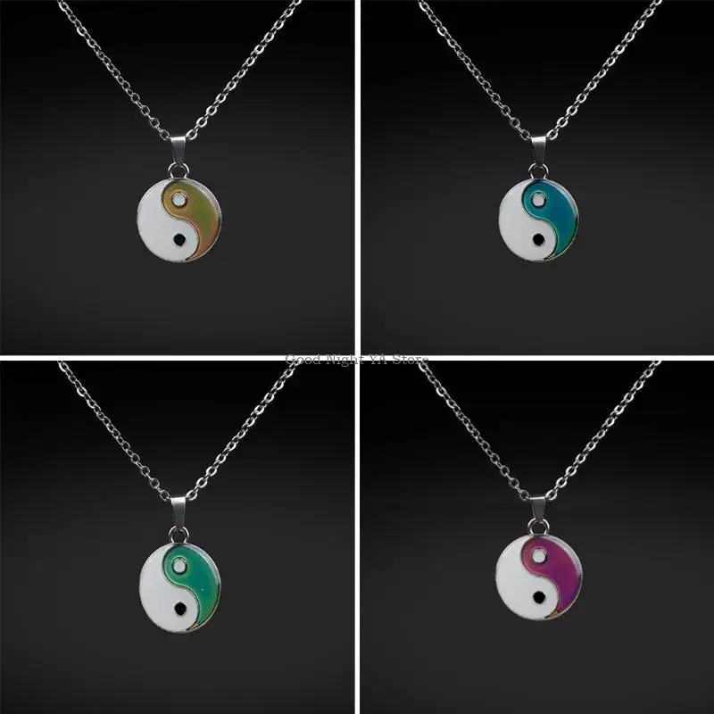 Retro Taichi Design Colour Changing Mood Necklace Feeling Choker Stainless Steel Necklace Jewelry for Women Men