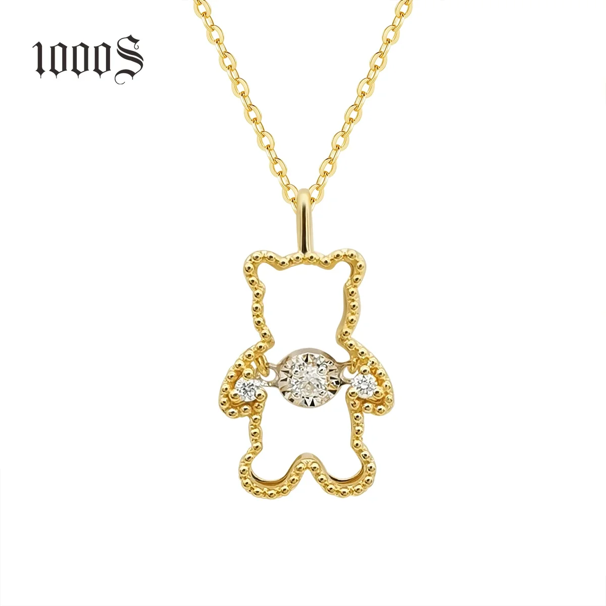 18K Real Gold Diamond Pendant Chain Bear Necklace Jewelry Wholesale