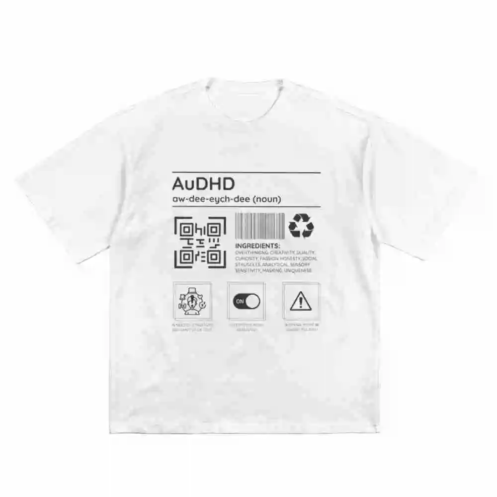 Audhd Label Awareness Neurodivergent Mental Health ADHD Autism Sensory Friendly Short Sleeve Tee 100% Cotton T-Shirt