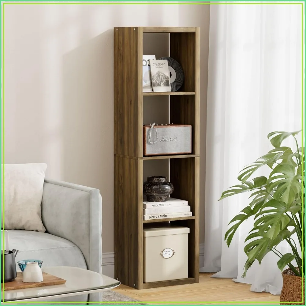 4 Cube Storage Organizer Single Row, Heavy-Duty Thick Boards, 13.31 x 9.37 x 48.82 In, Brown