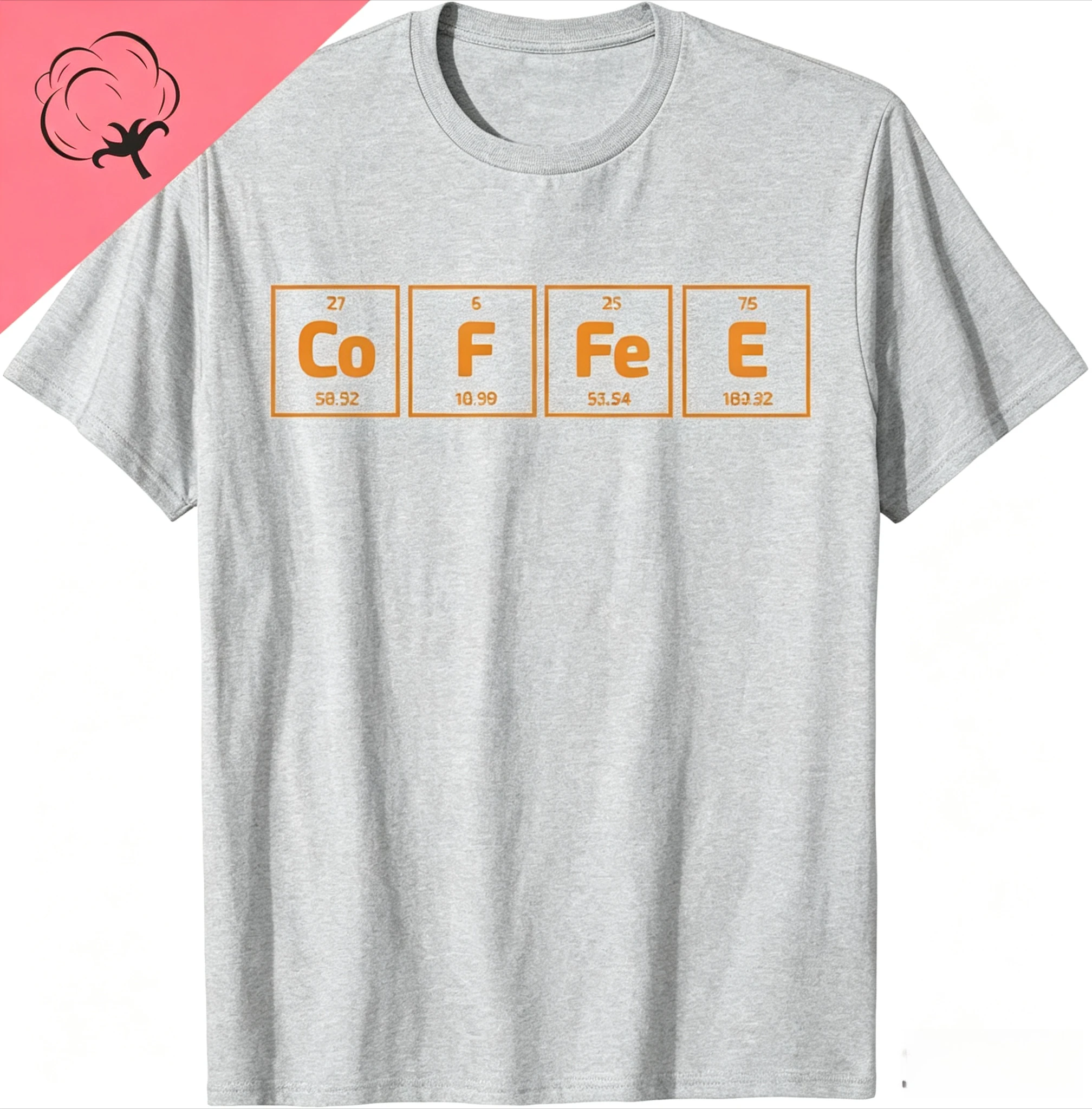 Coffee Science Element T-Shirt - Periodic Table of Coffee T Shirts Cotton Unisex Summer Soft Tops Graphic T Shirts Camisetas