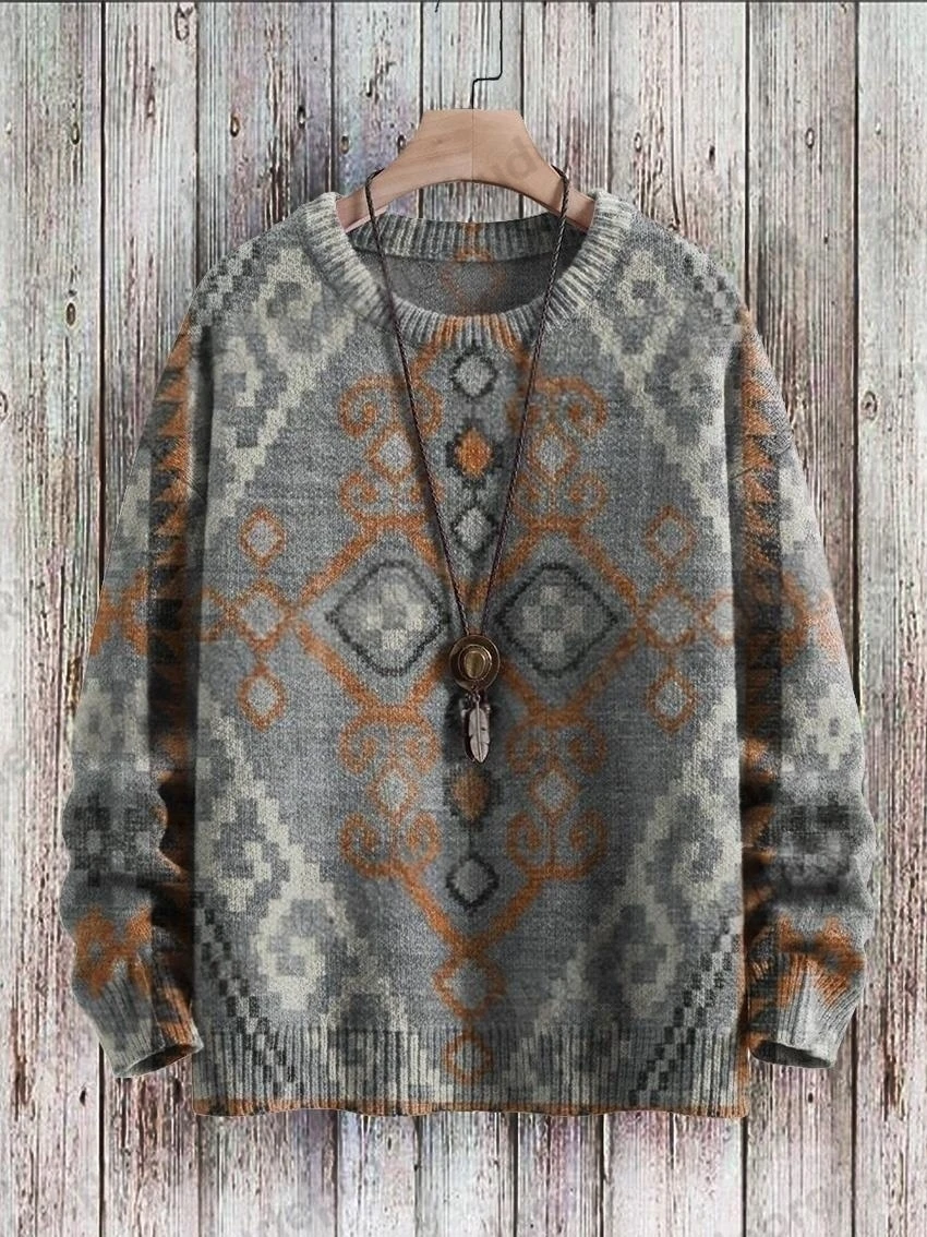 Abstract Art & Cute Animals Penguin Snowflakes 3D Printed Mens Knitted Pullover Winter Unisex Casual Knit Pullover Sweater