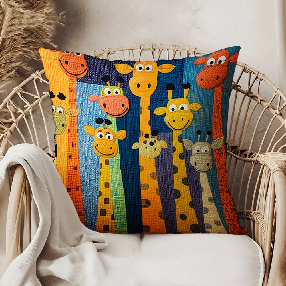 Square Throw Pillow Cover Multicolor Cartoon Giraffe Pattern For Living Room Sofa Bedroom Home Decor Cushion Case