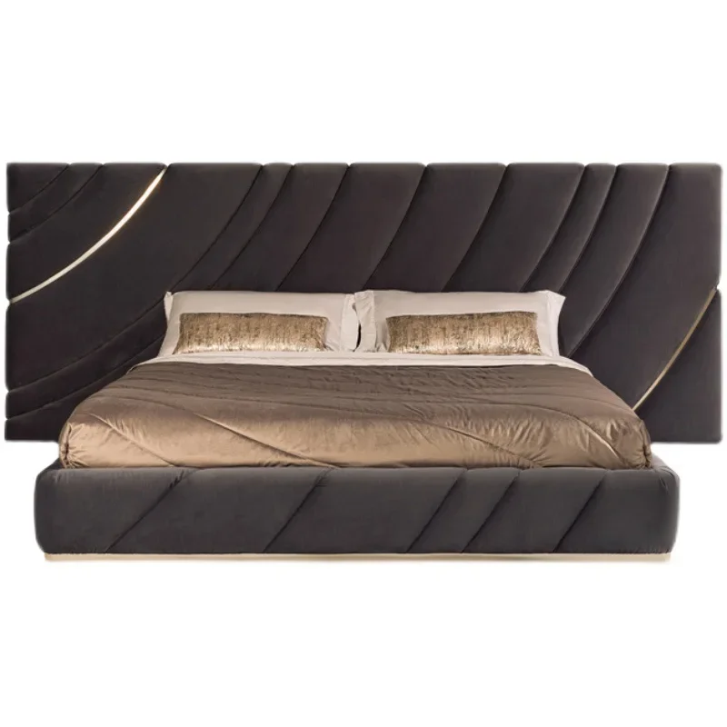 

Designer bed Italian light luxury leather bed Italian villa high-end mansion widened master bedroom bed