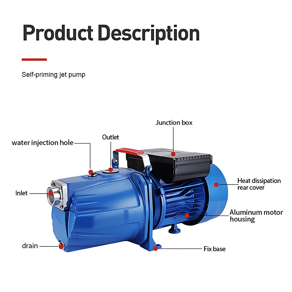 Self Priming Jet Water Pump 1500W/1800W Household Water Pressure Booster Pump for Well Water Tap Solar Water Heater Irrigation view 4