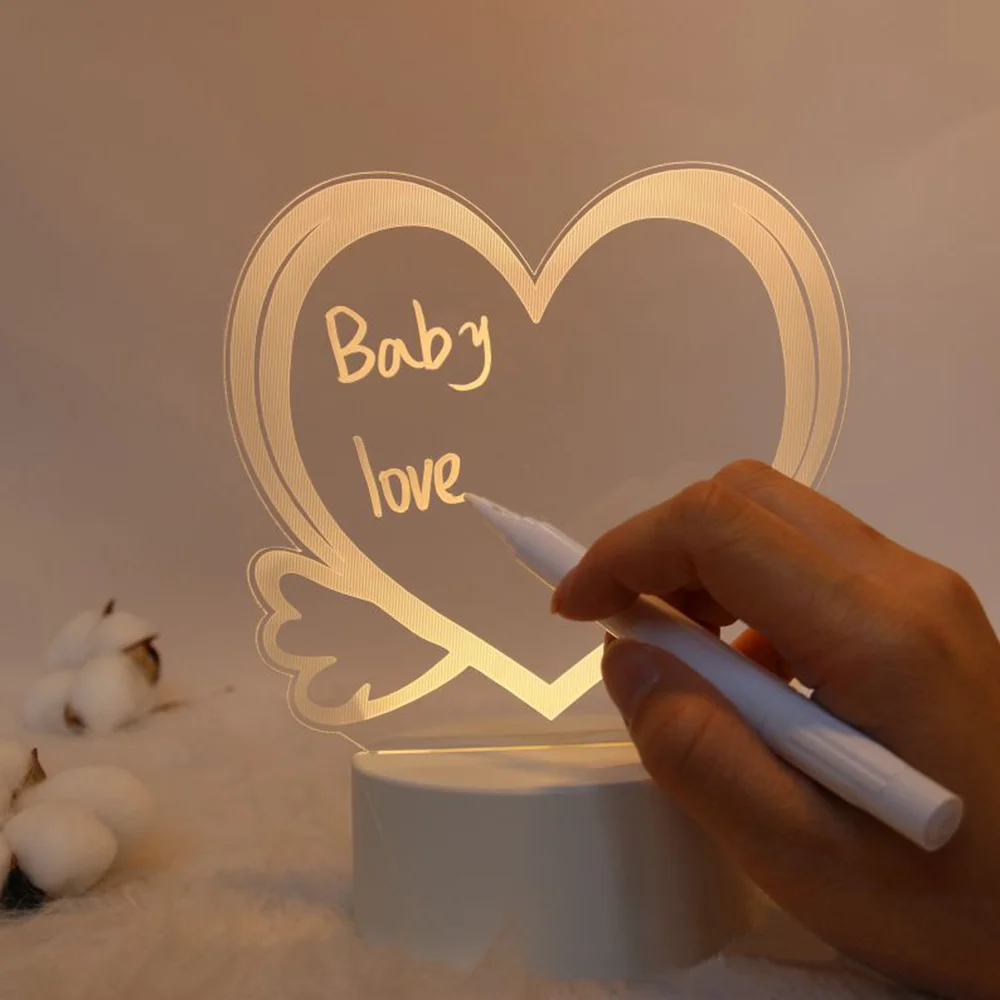 Creative Acrylic Note Board USB LED Message Board with Pen Night Light Bedside Decoration for Bedroom Night Lamp Birthday Gifts