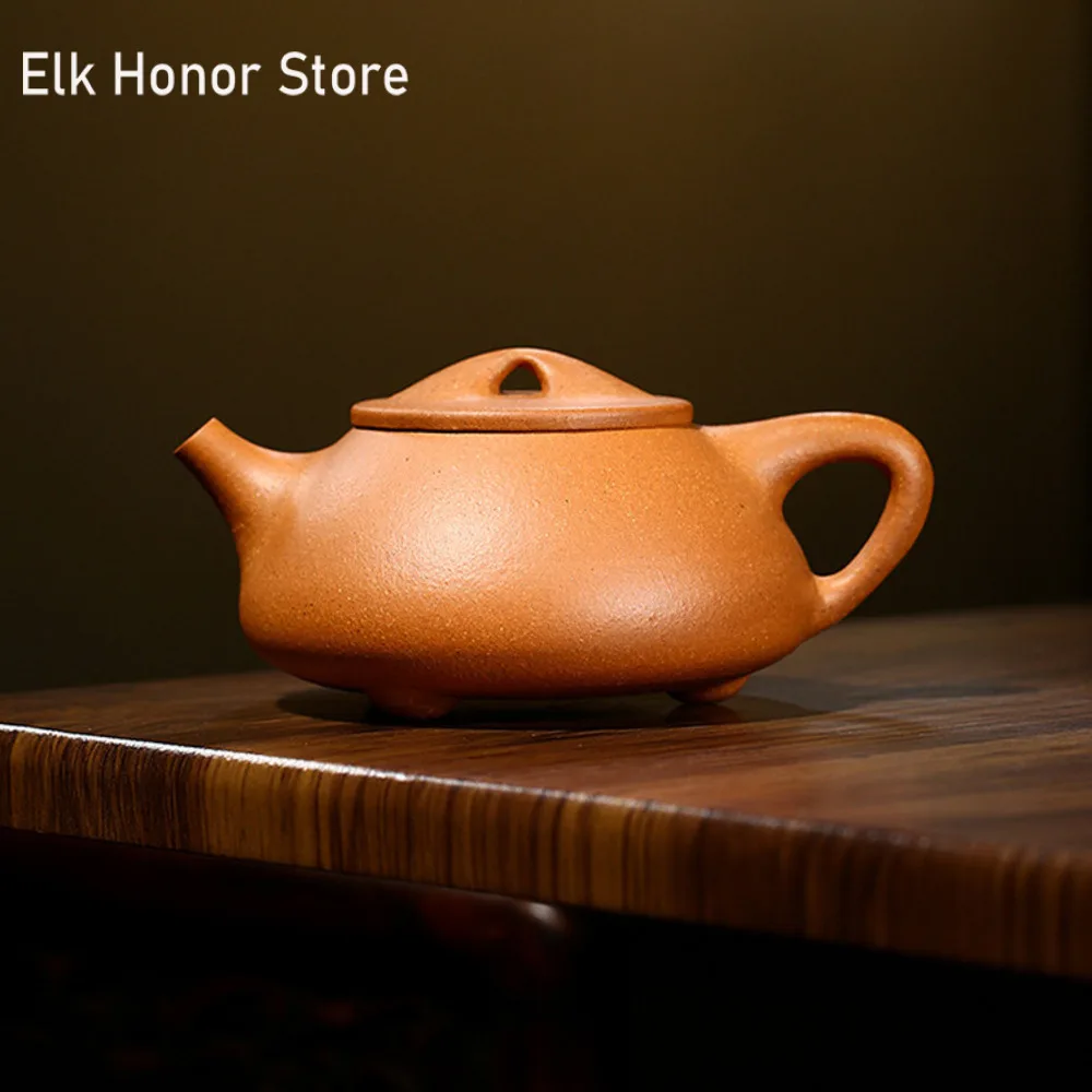 260ml Chinese Yixing Purple Clay Teapots Famous Artists Handmade Boat Stone Bailer Tea Pot Raw Ore Kettle Zisha Tea Set Teaware