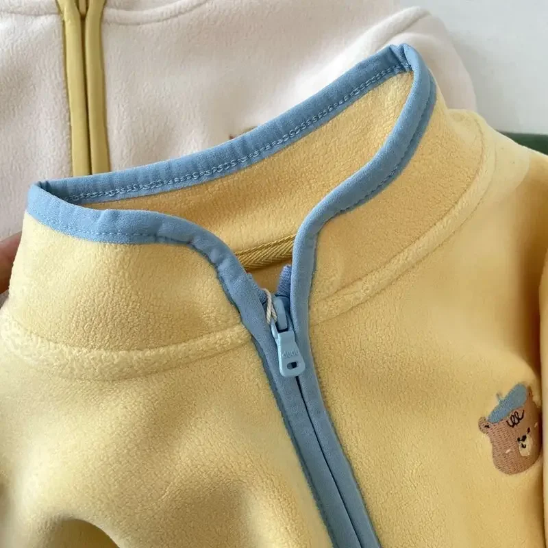 Neue Polarfleece-Strickjacke für Kinder, Jungen und Mädchen, Winterjacke für Kinder, warme Kapuzenjacke für Babys, einfarbige Mäntel, lässige Oberbekleidung für Kleinkinder. – Detail 6