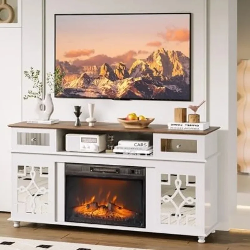Fireplace TV Stand with Sliding Door, Entertainment Center for TVs up to 70