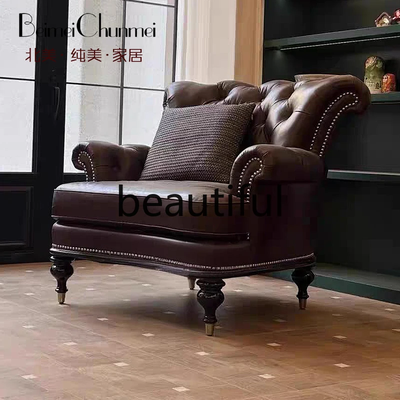American first layer oil wax leather single sofa chair villa furniture casual leather sofa tiger chair
