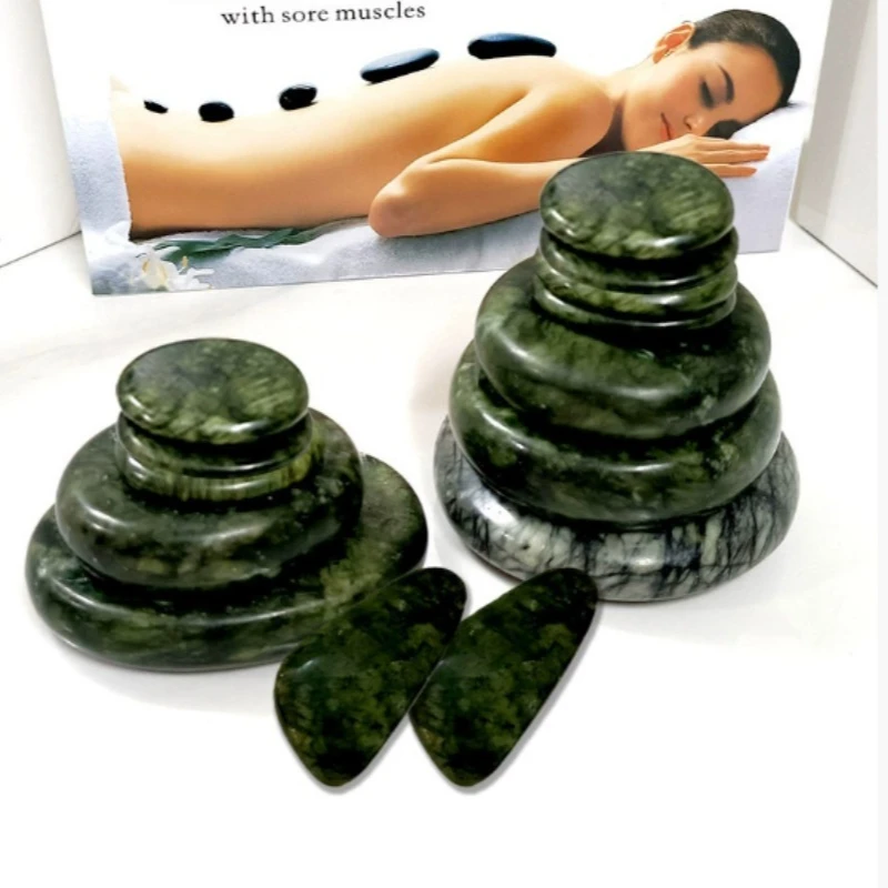 

16Pcs Large Hot Massage Stones Set Natural Green Jade Heated Warmer Stone for Spa Massage 886834