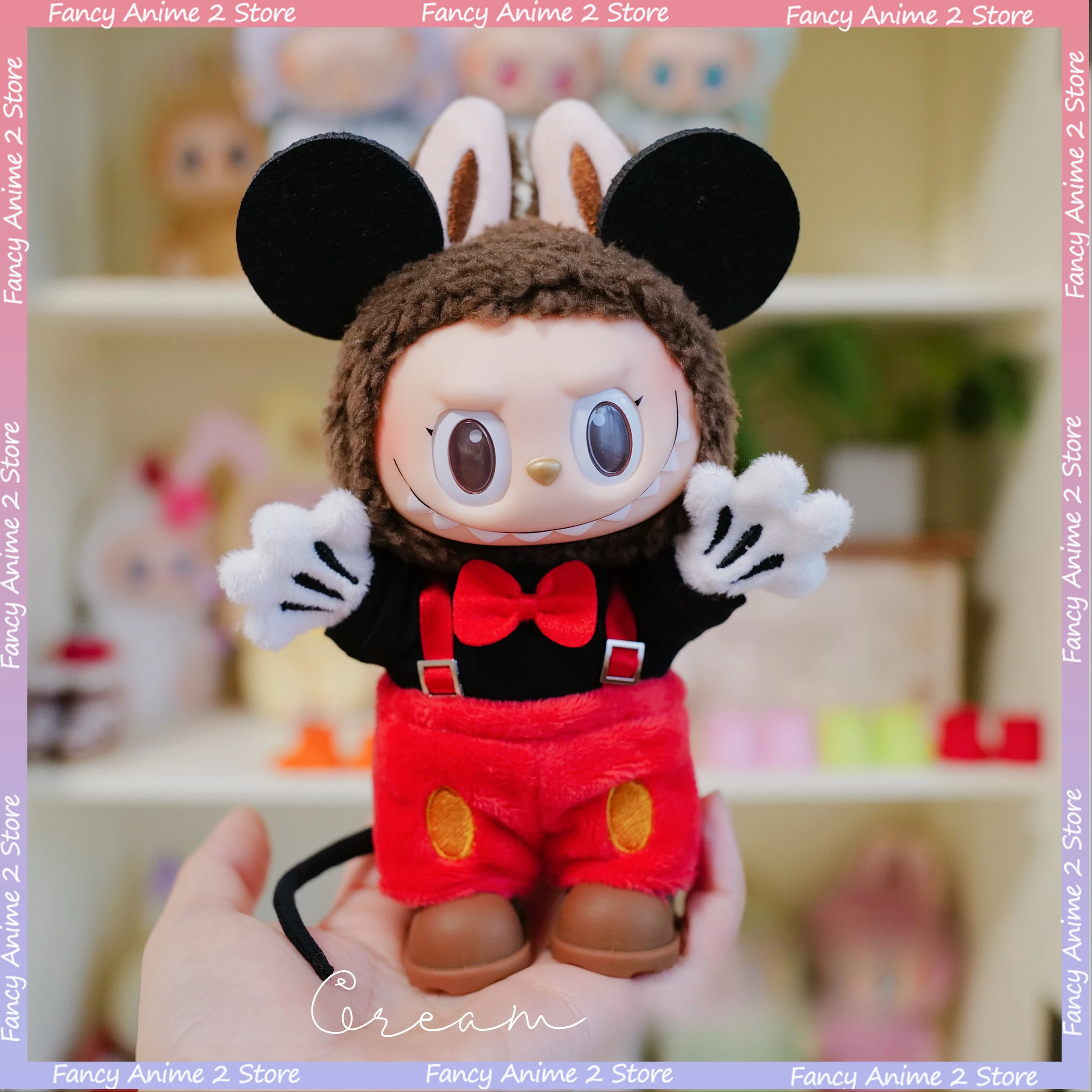 

17cm Cute Cartoon Mickey Labubu Doll Clothes Outfit Accessories Kawaii Mickey Costume for 17cm Plush Dolls Cosplay Accessory