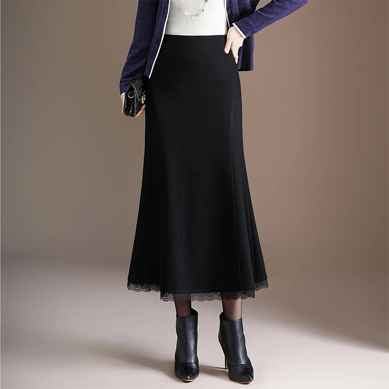 

Черная юбка-русалка с кружевной отделкой, модная облегающая длинная юбка с эффектом похудения, юбка-обертка