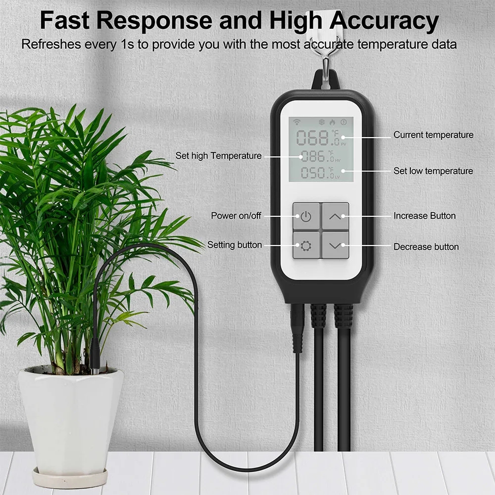 Tuya Heating & Cooling Outlet Temperature Sensor Wifi Smart Digital Thermostate Controller Relay Socket for Farming Terrarium