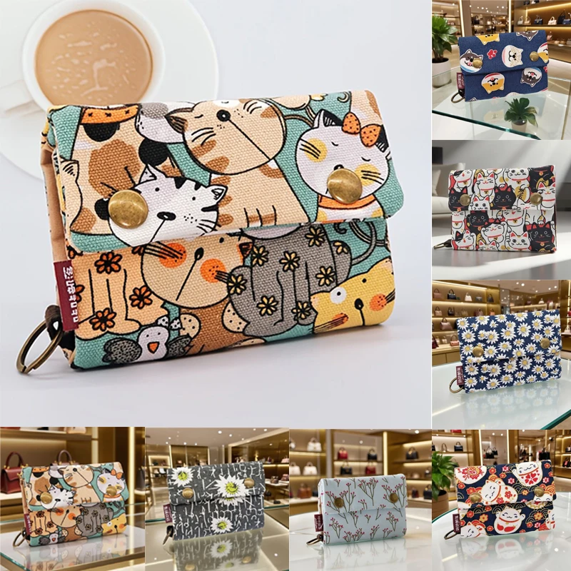 

Canvas Cartoon Totoro Cat Printed Dog Women Fold Short Wallet Organizer Cute Mini Money Key Bag Coin Pocket Purse for Children