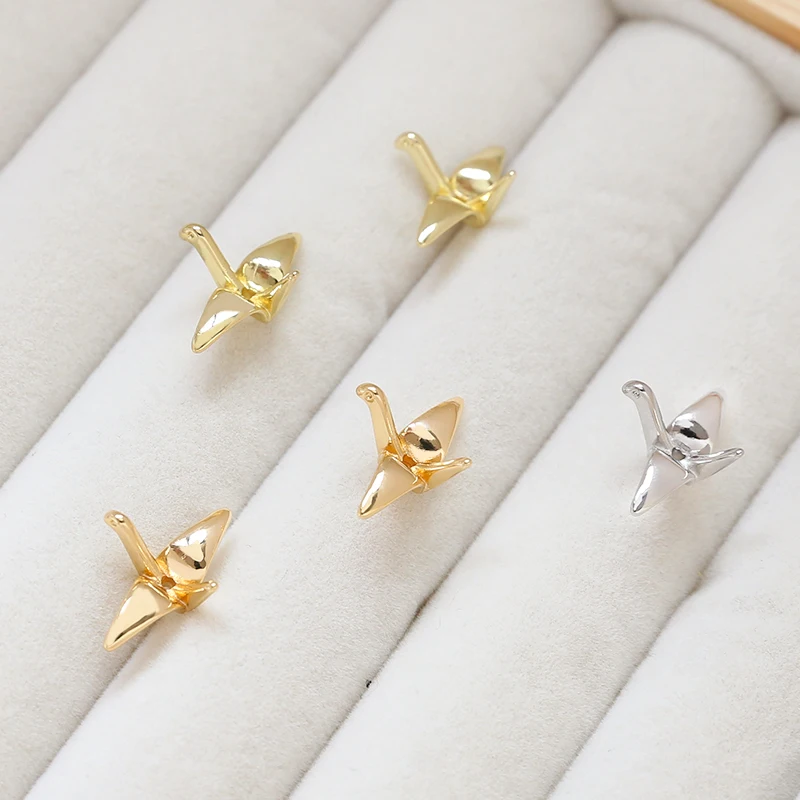 6pcs Copper Plated Gold Perforated Thousand Paper Crane Pendant DIY Handmade Jewelry Bracelet Ear Jewelry Beaded Materials
