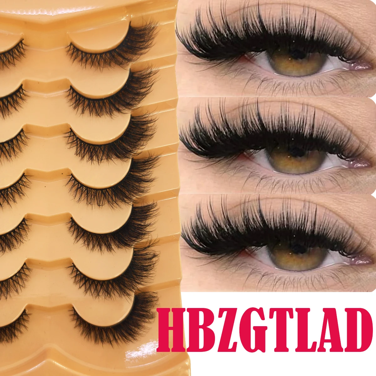 HBZGTLAD 7 Paar natürliche künstliche Wimpern, russische Wimpern, 3D-Nerzfell, wiederverwendbar, dichte russische gestreifte Wimpern und verlängerte Wimpern