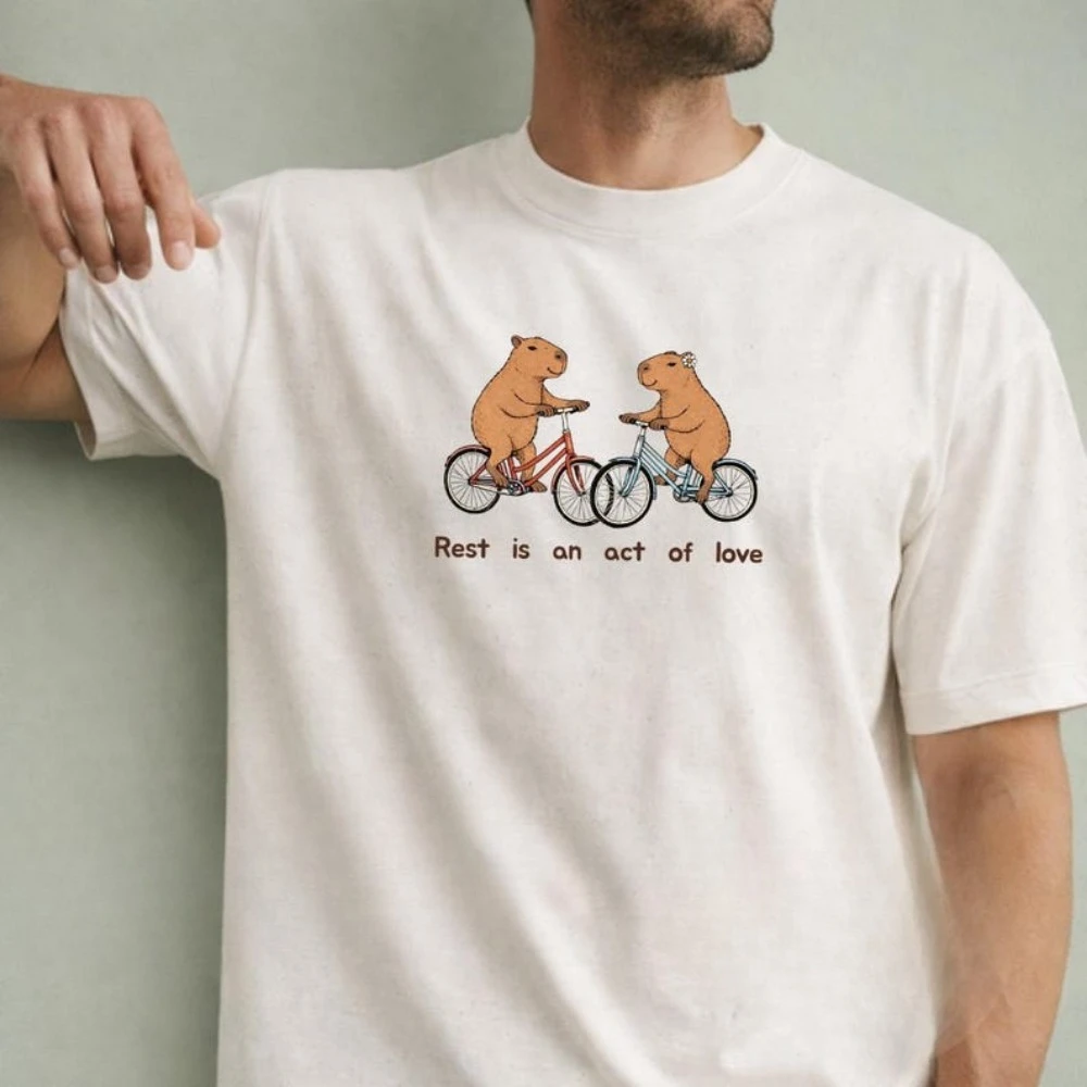 

Capybara Bicycle Shirt Gift Cute Relatable Men Tees Slow Living Capybara Gifts for Lovers Funny Mood Trending Etsy T Shirt