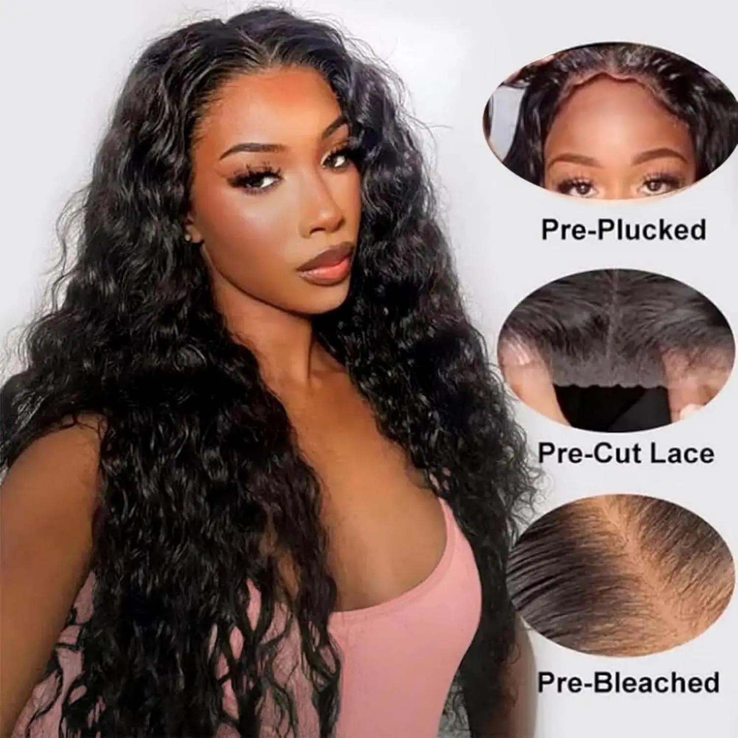 

Human Hair Pre Plucked Pre Cut 5x5 Hd Lace Wear and Go Deep Wave Curly Lace Front Wigs for Women Wet and Wavy Natural Hairline