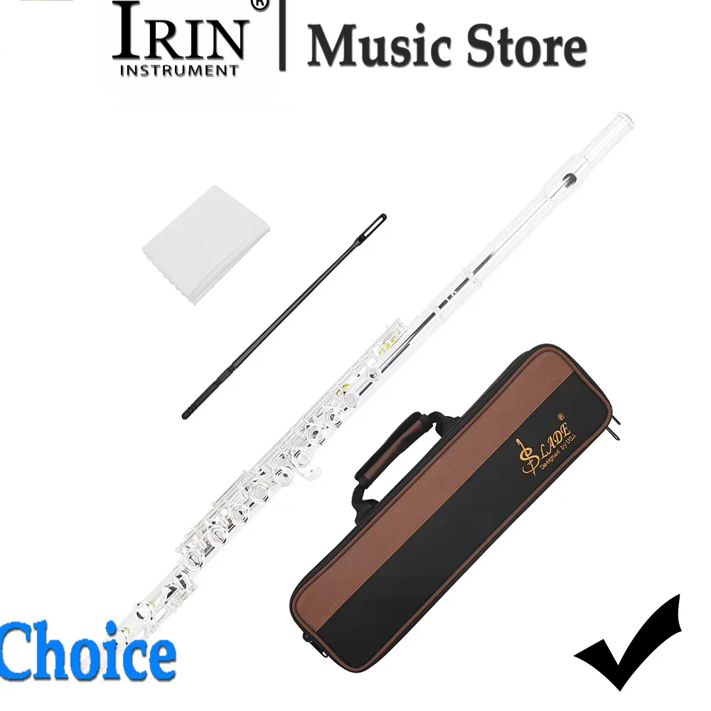 SLADE 16 Hole Closed C Key Flute Silver Plated Cupronickel Flute with E Key Box Cleaning Cloth Stick Woodwind Instrument