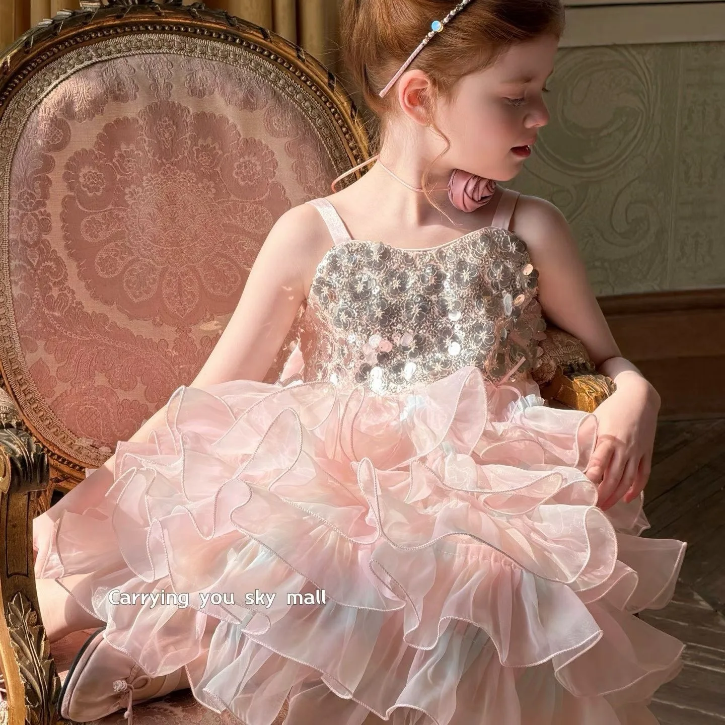 

Летнее пышное многоярусное платье принцессы из фатина для девочек 2026 года, праздничное, для выступлений, нарядное