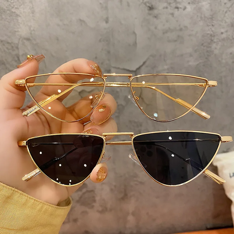 INS Women's Metal Triangle Cat Eye Sunglasses Fashion Men's Bounce Music Festival Sunglasses Trend Outdoor Party Photo Mirrors