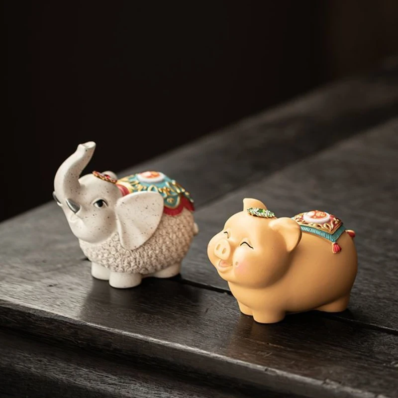 Resin Lucky Pig Auspicious Elephant Tea Pet Ornament Flushing Color Changing Animal Statue Ornament Home Tea Table Decoration