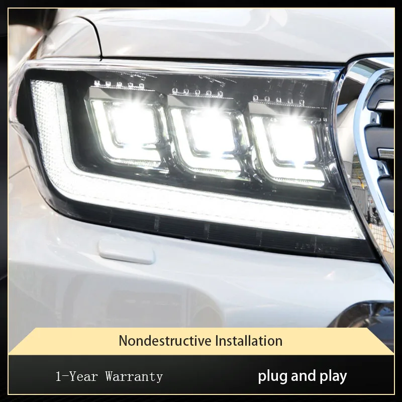 أضواء السيارة لتويوتا لاند كروزر 2008-2015 FJ200 LC200 LED مجموعة مصابيح أمامية ترقية ثنائية البؤرة 3 عدسة DRL زينون الملحقات #3