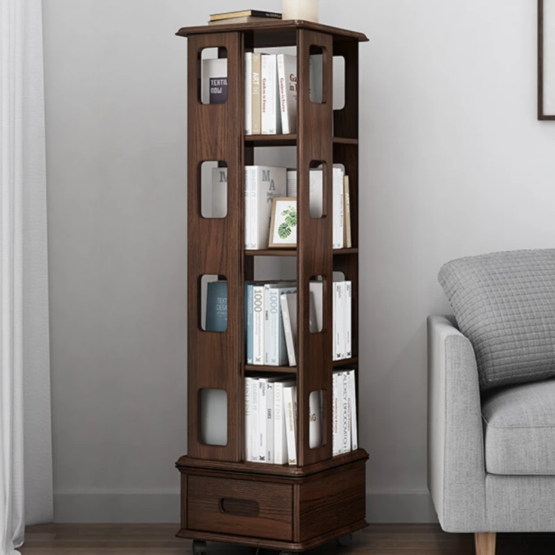 Rotating bookshelf, 360 degree bookshelf, simple storage desktop, solid wood small bookshelf, living room