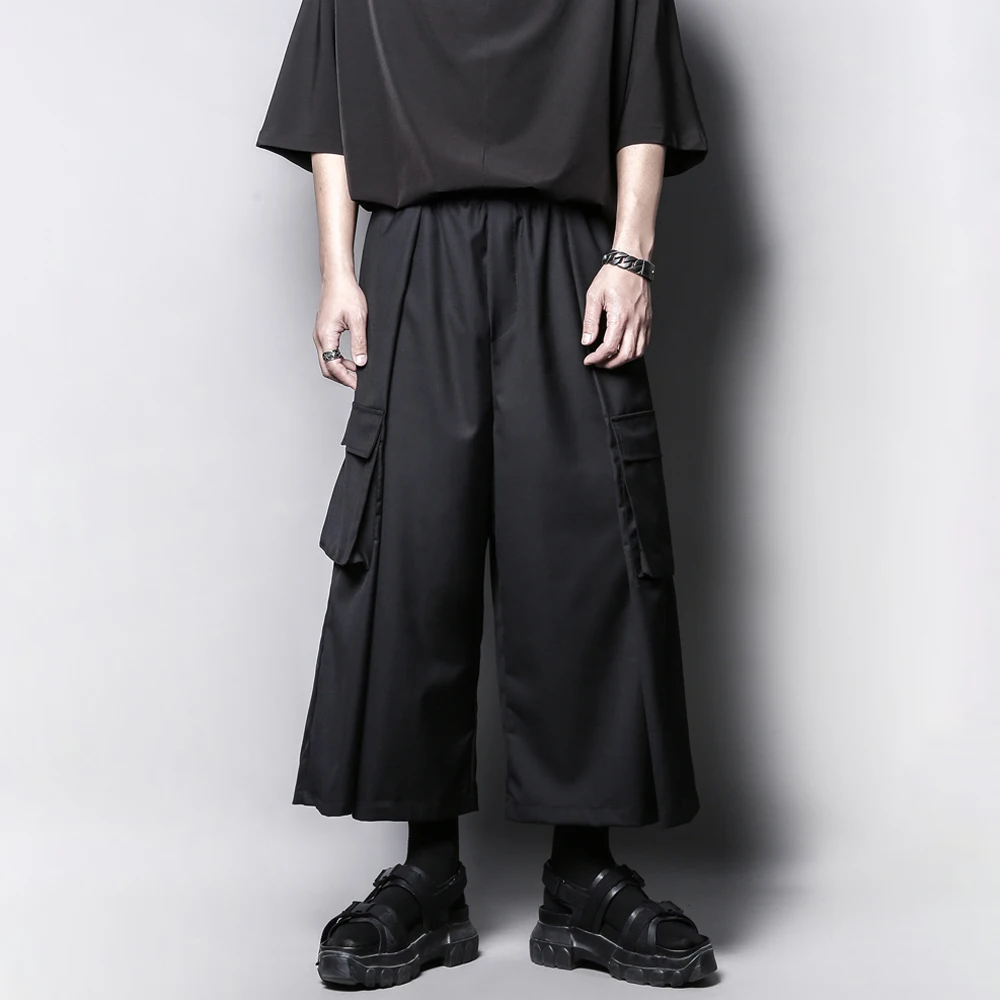 

Mens Samurai Pants Dark Colors Cargo Pocket Casual Pants Streetwear Fashion Youth Campus Versatile Wide Leg Pants Men'S Clothing