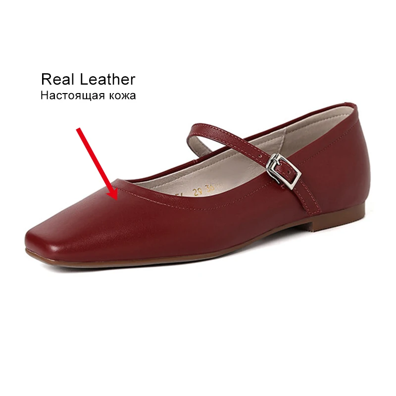 JOZHAMTA Size 34-40 Women Casual Ballet Flats Shoes 2025 Ins Real Leather Buckle Strap Soft Square Toe Low Heels Office Lady