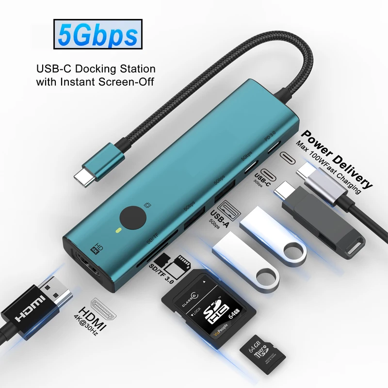 

USB-концентратор Док-станция USB-C Адаптер USB C — HDMI-совместимый Устройство чтения карт SD/TF Адаптер-сплиттер 4K Адаптер PD для зарядки Адаптер USB3.0
