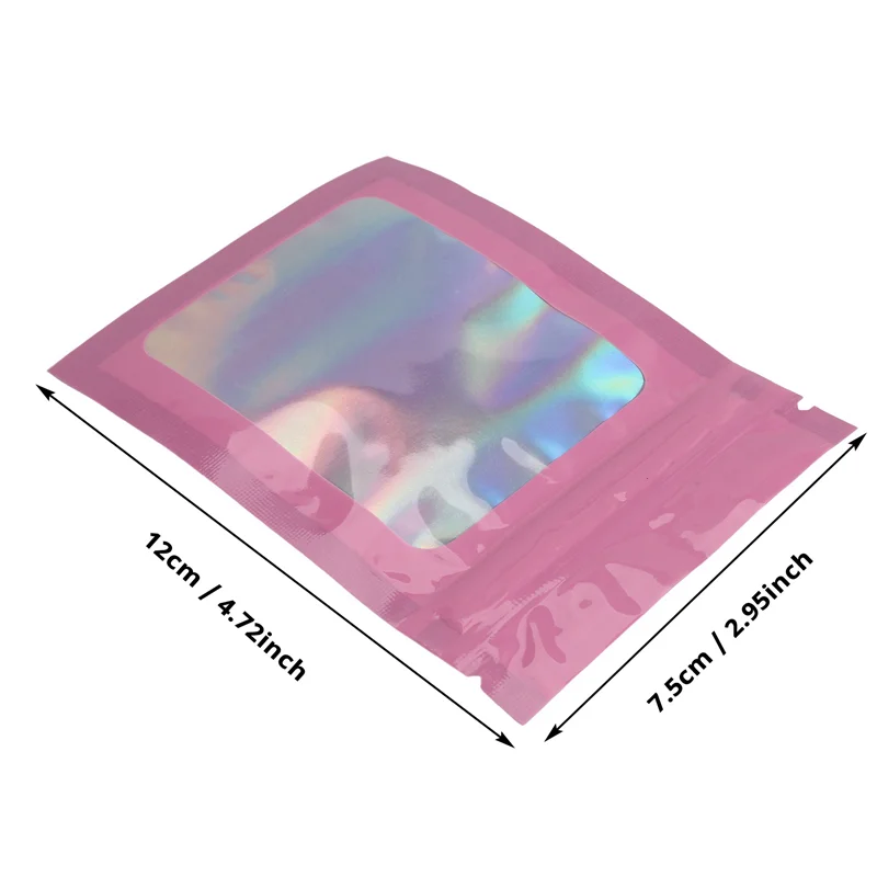 QWE-200 Pcs Smell Proof Mylar Bags Holographic Packaging Bags, Resealable Odor Proof Bags Foil Pouch Bags For Food Storage