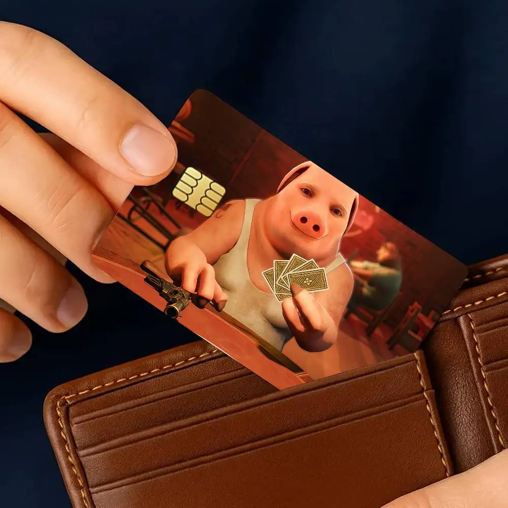 J-John Pork Smiling Credit Card for Bank Debit Decorative Protection 4PCS Anti-scratch Waterproof Stickers Bus Subway Library