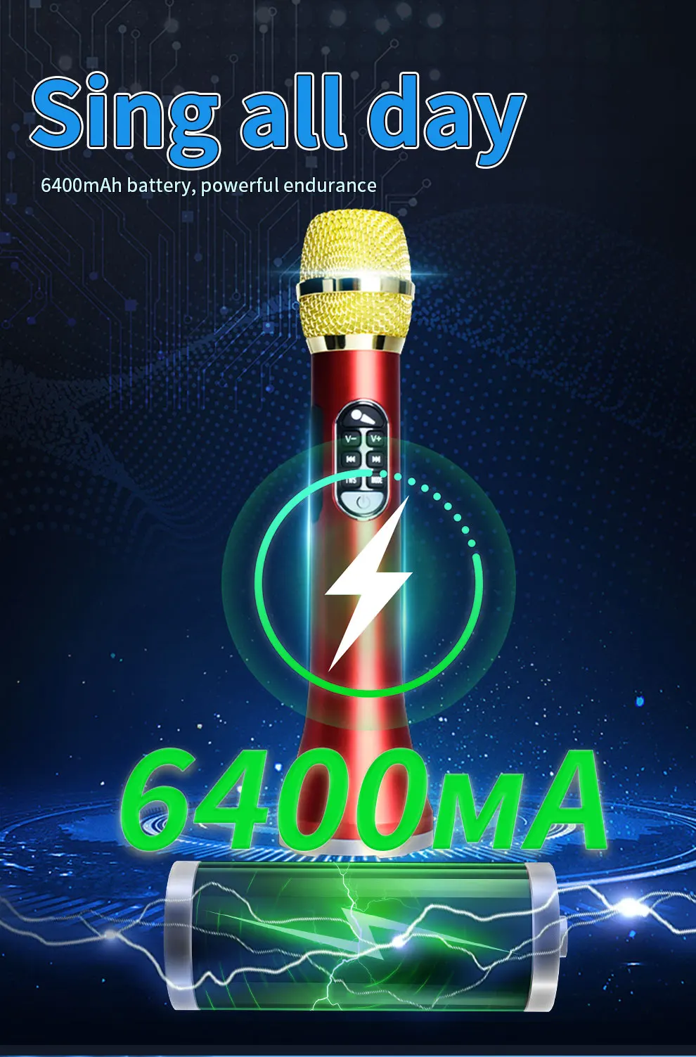 1 Stück 40 W tragbares Bluetooth-Lautsprechermikrofon 6400 mAh TWS Typ C Schnellladung Leistungsstarkes kabelloses Karaoke-Mikrofon für Party und Reisen – Detail 5