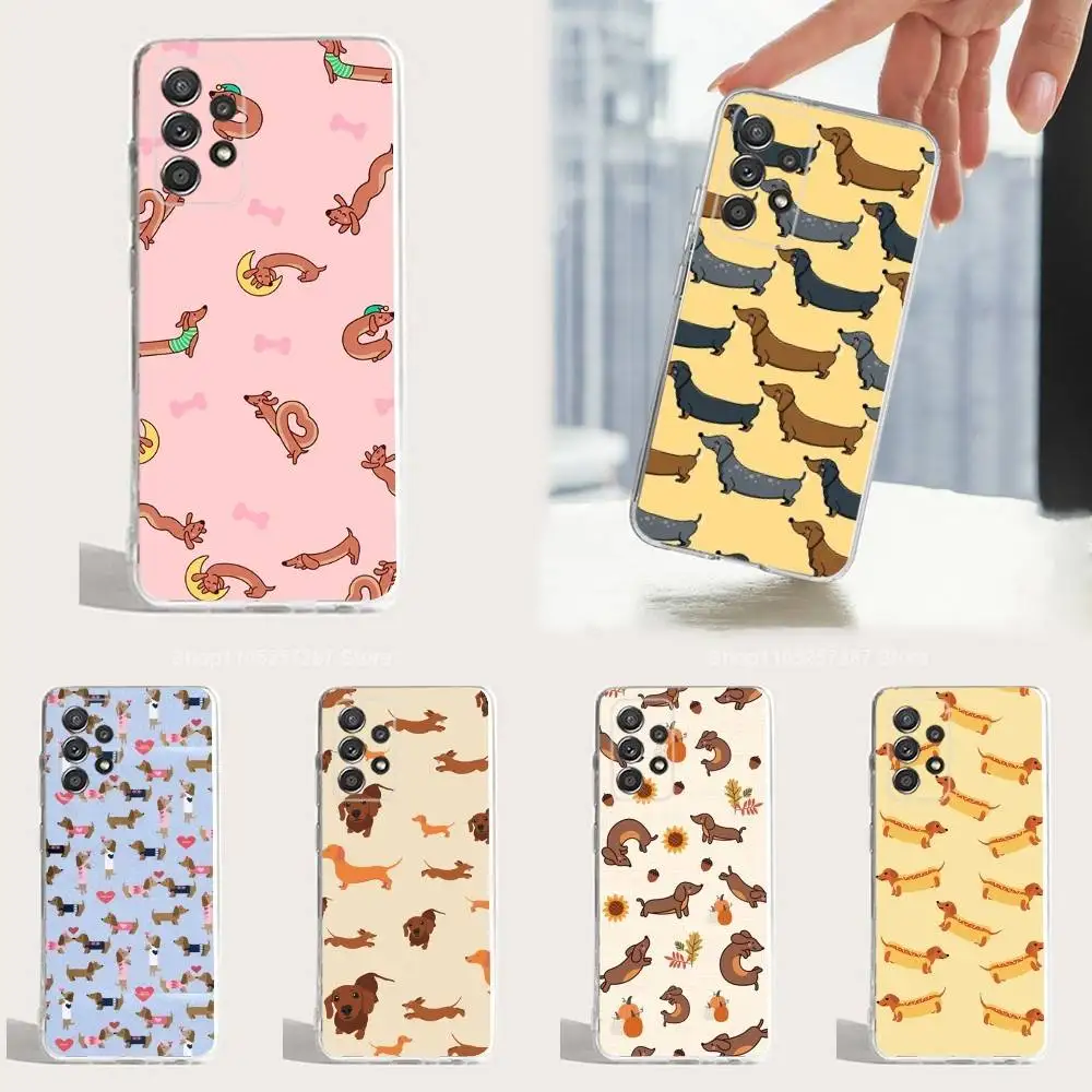 

Cartoon Art Dachshund Dog Phone Case For Samsung A30,71,51,S9,10,20,Ultra,FE,Lite, S22,23,21,PIus,Transparent, Silicone Case